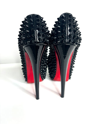 Christian Louboutin Daffodile Spike Black Patent Leather Platform Heels 37.5 UK4.5