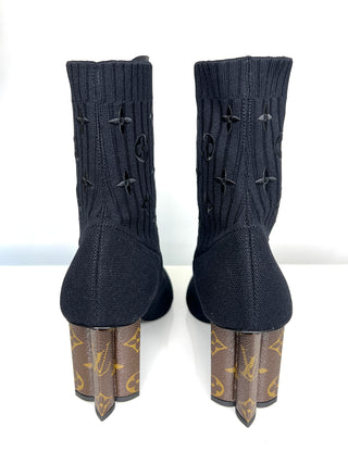 Louis Vuitton Silhouette Black Knit Monogram Ankle Boots 38.5 UK5.5