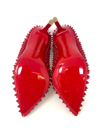 Christian Louboutin Pigalle Spikes 100 Red Patent Leather Pump Heels 37.5 UK 4.5