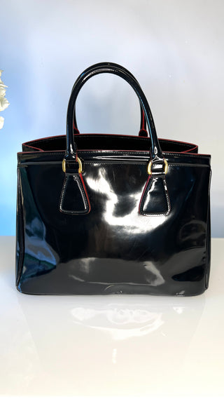 Prada Black Spazzolato Patent Leather Parabole Tote Bag