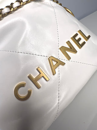 Chanel 22 Mini White Calfskin Bucket Hobo Crossbody Bag