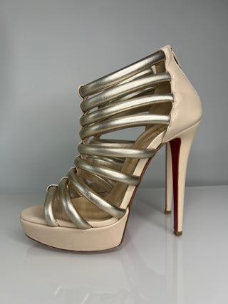 Christian Louboutin Romaine Gladiator Gold Beige Platform Sandals  39 UK6