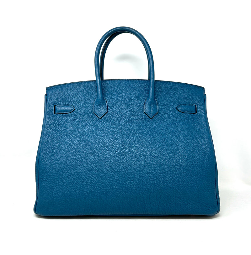 Hermes Birkin 35 Bleu De Presse Gold Hardware Togo Leather Handbag