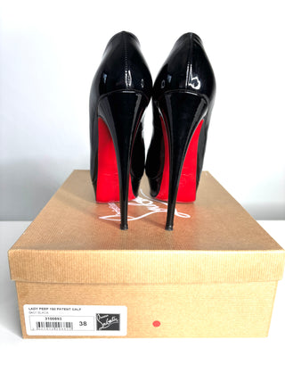 Christian Louboutin Lady Peep 150 Black Patent Platform Heels 38 UK5