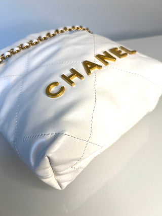 Chanel 22 Mini White Calfskin Bucket Hobo Crossbody Bag