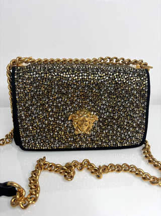 Versace La Medusa Crystal Black Velvet Cross-body Shoulder Bag