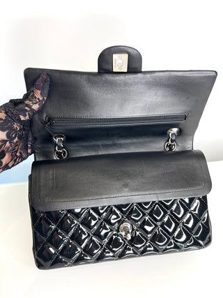 Chanel Preloved Classic Black Patent Leather Medium Double Flab Bag