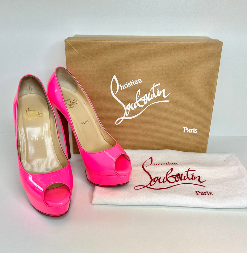 Christian Louboutin Lady Peep 150 Shocking Pink Patent Platform 