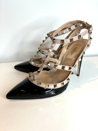 Valentino Garavani Rockstud 100 Black Patent Leather Sandals Heels 39.5 UK6.5