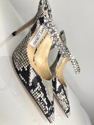 Jimmy Choo Bing Roccia Snakeskin Print Mules Heels 37.5 UK4.5
