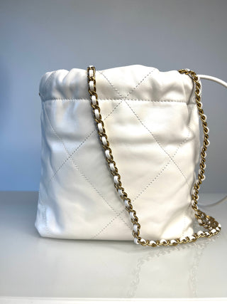 Chanel 22 Mini White Calfskin Bucket Hobo Crossbody Bag