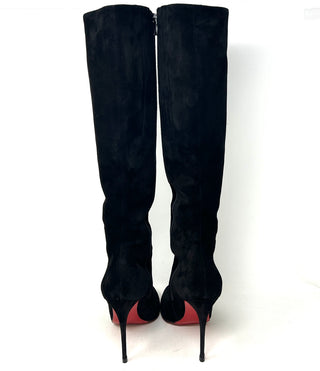 Christian Louboutin Black Suede Knee High Zip Heel Boots 39 UK 6