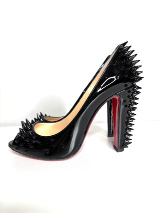 Christian Louboutin Jurayoo 100 Spike Black Patent Heels 36 UK3