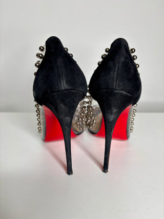 Christian Louboutin Bille Et Boule 100 Black Suede Studded Heels 38.5 UK5.5