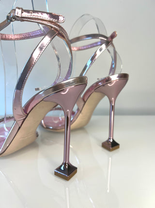 Miu Miu Metallic Pink Crystal-Embellished Sandals – Size 37 UK 4