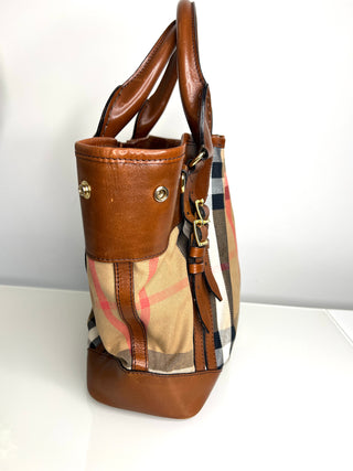 Burberry Preloved Canterbury Tote Classic Check and Brown Leather Handbag