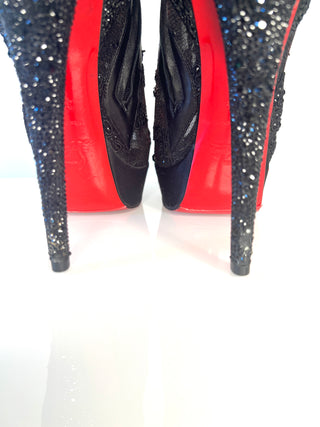 Christian Louboutin Swarovski Crystal Lace Platform Peep-Toe Booties Size 38.5 UK5.5