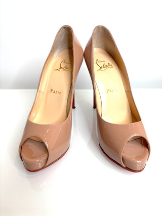 Christian Louboutin New Very Prive 120 Nude Patent Peep-Toe Heels 36 UK3