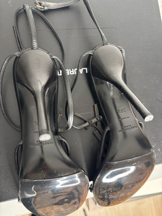 Saint Laurent Cassandra Black Leather Sandals Heels 39.5 UK6.5