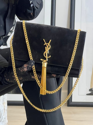 Saint Laurent YSL Kate Tassel Medium Black Suede Shoulder Bag