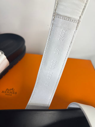 Hermes Chypre White Sandals 39 UK6