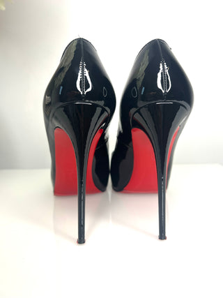 Christian Louboutin Pre-Loved New Very Prive 120 Black Patent Platform Heels 38.5 UK5.5