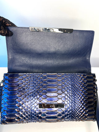 Christian Louboutin Rougissime Nuit Blue Metallic Python Clutch Shoulder Bag