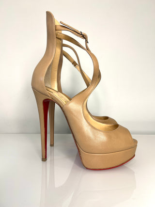 Christian Louboutin Preloved Marlenalta 150 Nude Leather Platform Heels 37.5 UK4.5