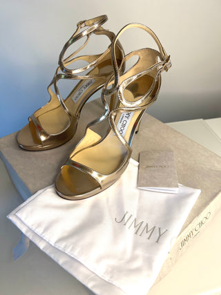 Jimmy Choo Lance 100 Ballet Pink Leather Sandals 37 UK4