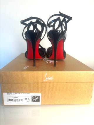 Christian Louboutin Double L Pump 100 Black Patent Leather & Mesh Heels – EU 35.5 / UK 2.5