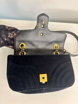 Gucci Preloved GG Marmont Black Velvet Small Shoulder Bag