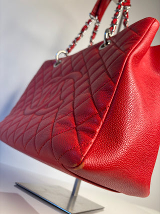 Chanel Preloved GST Red Caviar Leather Grand Shopper Bag