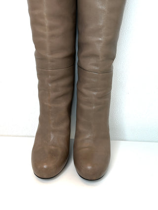 Dolce & Gabbana Taupe Smooth Leather Knee High Pull On Heel Boots 39 UK 6