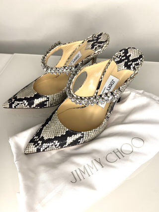 Jimmy Choo Bing Roccia Snakeskin Print Mules Heels 37.5 UK4.5