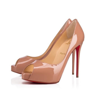 Christian Louboutin Nude Patent Peep Toe Heels 