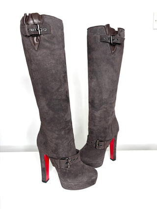 Christian Louboutin Harletty Brown Suede Knee High Boots 35.5 UK2.5