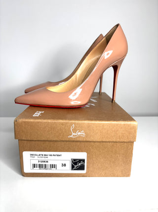 Christian Louboutin Decollete 554 Nude Patent Leather Heels 38 UK5