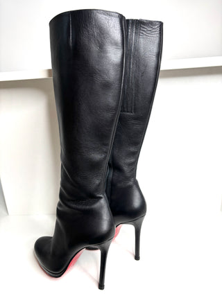 Christian Louboutin Botalili Black Leather Knee High Boots 37 UK4