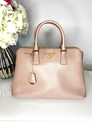 Prada Promenade Cammeo Blush Beige Saffiano Lux Leather Handbag