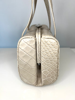 Lulu Guinness Mary Cream Croc-Embossed Handbag