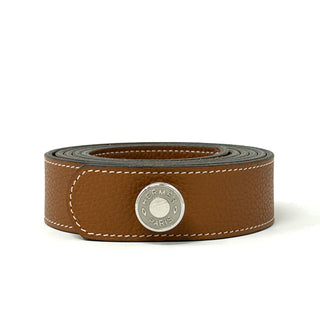 Hermes Brown Leather White Stitching Silver Button Belt