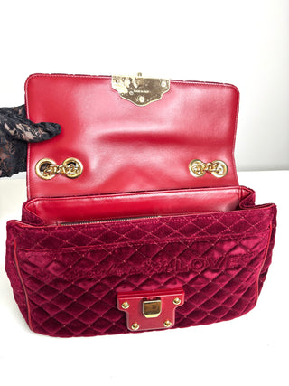 Dolce & Gabbana Lucia  Studded Burgundy Velvet Shoulder Bag