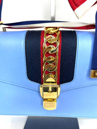 Gucci Sylvie Light Blue Leather  Shoulder Bag