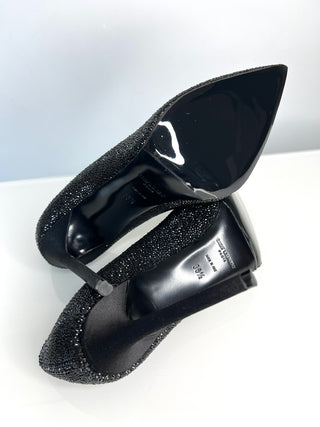Saint Laurent Anja Black Swarovski Crystal Pumps Heels 38.5 UK5.5