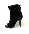 Christian Louboutin Guerilla 100 Black Suede Spike Open Toe Bootie Heels 37 UK 4