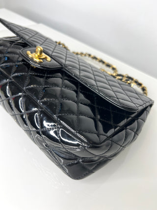 Chanel Preloved Classic Flap Black Patent Leather Heart Charms Shoulder Bag