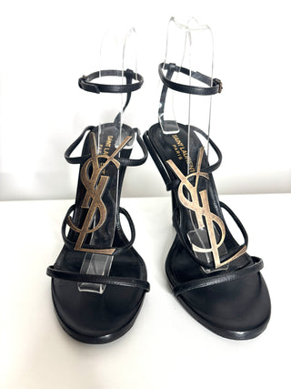 Saint Laurent Cassandra Black Leather Sandals Heels