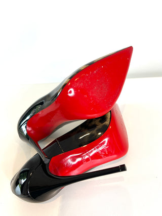 Christian Louboutin So Kate 120 Degrade Black Leop Patent Leather Heels 38.5 UK5.5