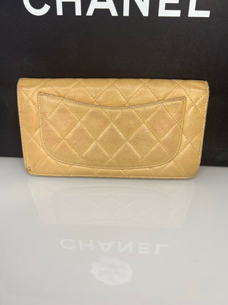 Chanel Classic Beige Lambskin Long Flap Yen Purse Wallet