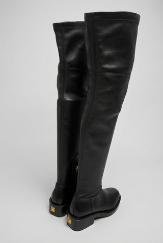 Valentino Garavani Roman Stud Black Leather Over-the-Knee Boots – EU 36.5 / UK 3.5 – Generous Fit, Suggested UK 4–4.5